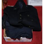 A box of British Railway wool coats including full length examples with gold coloured buttons,