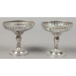 A pair of silver pedestal bon bon dishes with pierced rims, assayed Birmingham 1912, 96 grams.