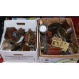 Two boxes of assorted clocks and clock parts.