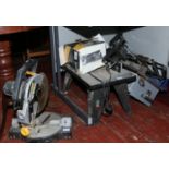 A collection of power tools, Wicks ceramic tile cutter, Direct - power drop saw, Ryobi router