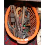 A basket of old tools including a rawlplug mechanical hammer etc.