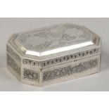 A 19th century Indian silver box of canted rectangular form.