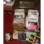 Two boxes of 7 inch singles including Whitesnake, UFO, Sky, Twisted Sister etc along with a vinly