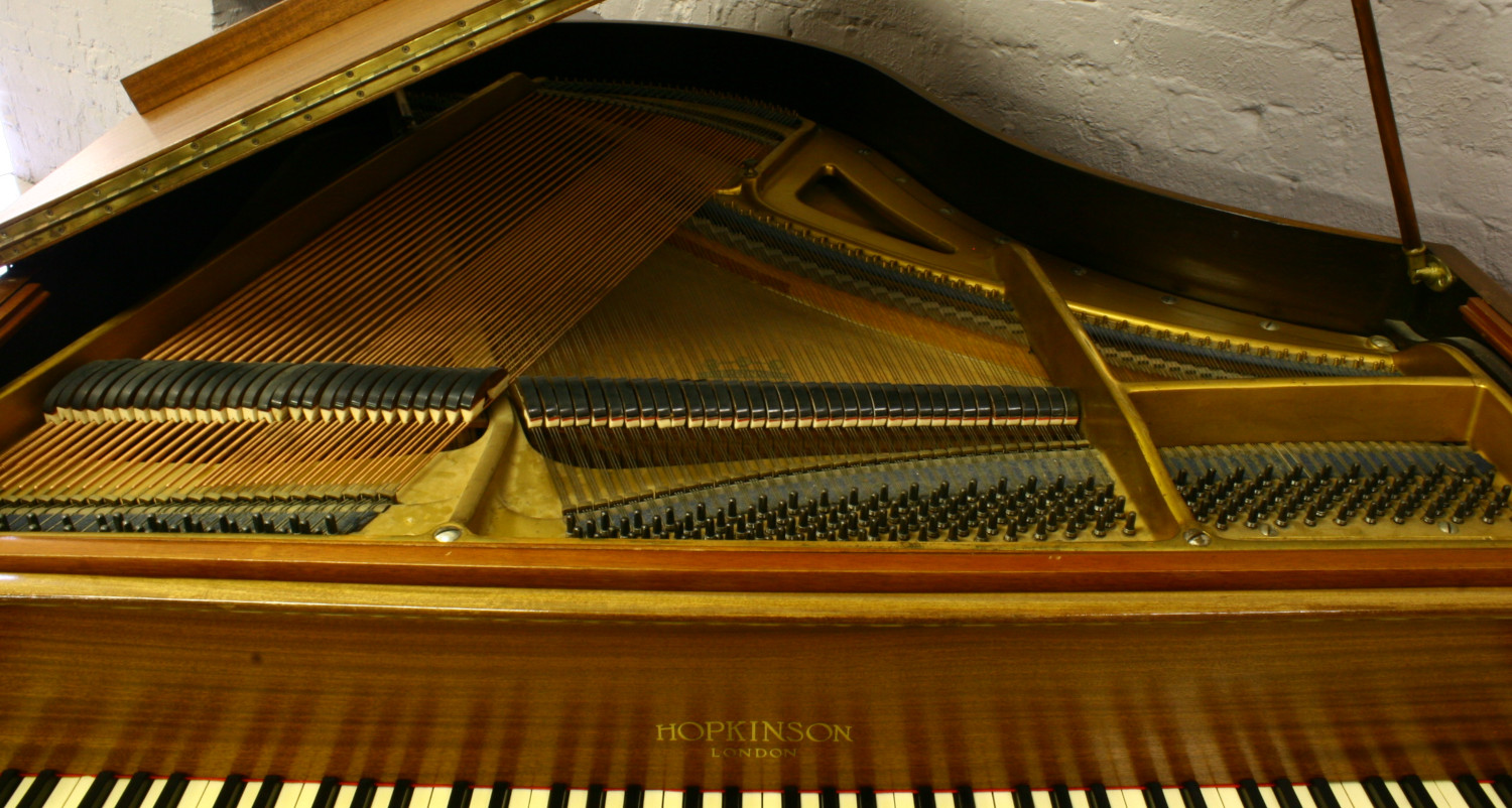 A mahogany baby grand piano raised on square tapering supports, Hopkinson London, along with a - Image 2 of 5