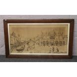 An oak framed woolwork Viennese canal scene.