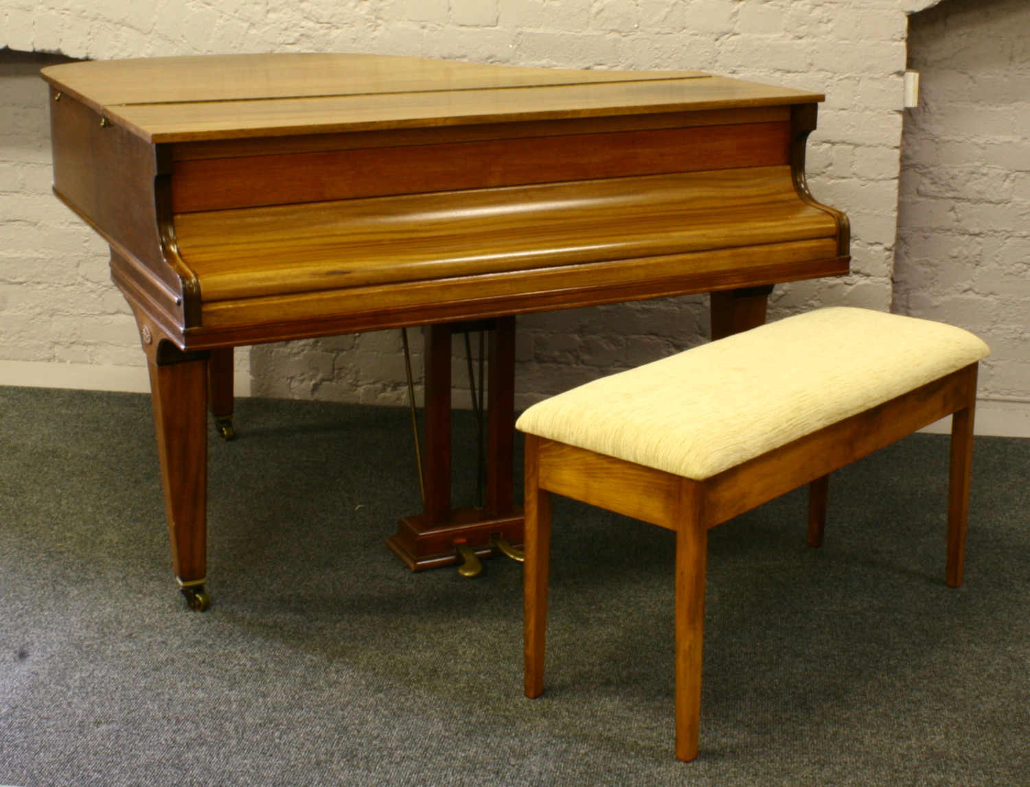 A mahogany baby grand piano raised on square tapering supports, Hopkinson London, along with a - Image 5 of 5