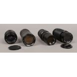 Four camera lenses to include Hanimex f=80-200 1:4.5 Macro and Tokina SD 28-70mm 1:3.5-4.5