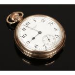 A Waltham gold plated pocket watch with subsidiary second dial. Condition report intended as a guide