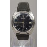 A gentleman's Bulova automatic stainless steel wristwatch with cobalt dial, date display, baton