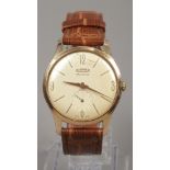 A gents Roamer standard manual gold plated wristwatch with baton and Arabic numeral markers and