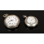 Two silver cased fob watches both having white enamel dials. Condition report intended as a guide