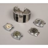 Four watch heads and one wristwatch to include Timex Ralley, Nixon Rotolog wristwatch examples etc.