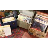 A box and two carry cases of L.P records including Meatloaf, Hermans Helmets etc.