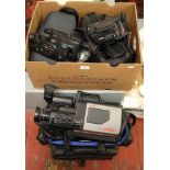 Three cased video camcorders; Bauer Bosh movie auto focus,  Sanyo action cam and a Canon