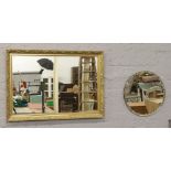 A large gilt frame mirror along with a circular bevel edge mirror.