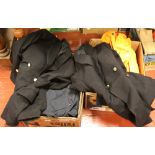 Two boxes of mostly deadstock unworn British Rail uniform including black wool drivers blazers, some