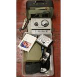 A box of photographic equipment to include Olympus cameras, Polaroid, Kodak, Kodak printer dock,