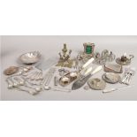 A small box of silver plate and brass including WMF vase etc.