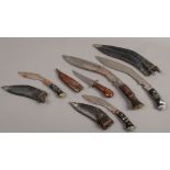 Four Kukri knives along with European example.