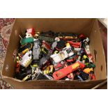 A box of Diecast toy vehicles Match box and Burago examples.