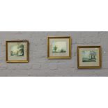 A set of three unsigned gilt framed watercolours, rural landscapes (one with water damage).