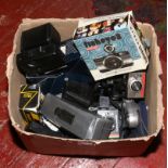 A box of cameras to include Canon, Polaroid, Halina, Olympus etc.