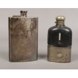 A silver hip flask, assayed Birmingham 1940 by Charles S Green & Co. Ltd along with a white metal
