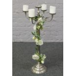 A chrome 5 branch candle stand.