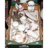 A box of miscellaneous ceramics to include Royal Albert Old Country Roses, Grindley and various