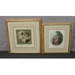 Two late 19th century French coloured etchings in later frames.