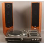 A Toshiba SM - 3150 stereo music centre along with a pair of Auna 160 watt tower speakers in