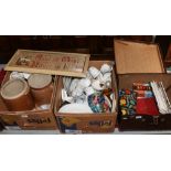 Two boxes and a case of miscellaneous to include Hornsea, stoneware, vintage games, Minton,