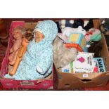 Two boxes of dolls, children's books, annuals etc.