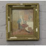 A H. Buchner gilt framed oil on board, gentleman seated while reading.