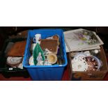 Three boxes of miscellaneous including Beswick ware, bone china tea wares, a Wade Bells Scotch