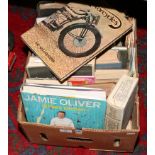 A box of various books to include engineering, motorcycles, ordnance survey maps etc.