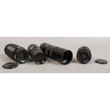 A box of camera lenses to include Hanimex M.C autozoom f=80 - 200 1:4.5. Tokina SD 28 - 70mm 1:3.5 -