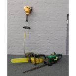 A collection of petrol driven tools to include Alpine Prof - 45 chainsaw, a McCulloch TM 210