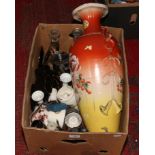 A collection of miscellaneous ceramics and glass, large Japanese export vase, commemorative, masons,