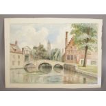 An unframed watercolour, river landscape possibly continental monogrammed A.P dated 97, 16.5cm x