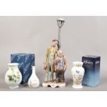 A group lot of ceramics to include Capodimonte figure group of two men standing by a lamp post,