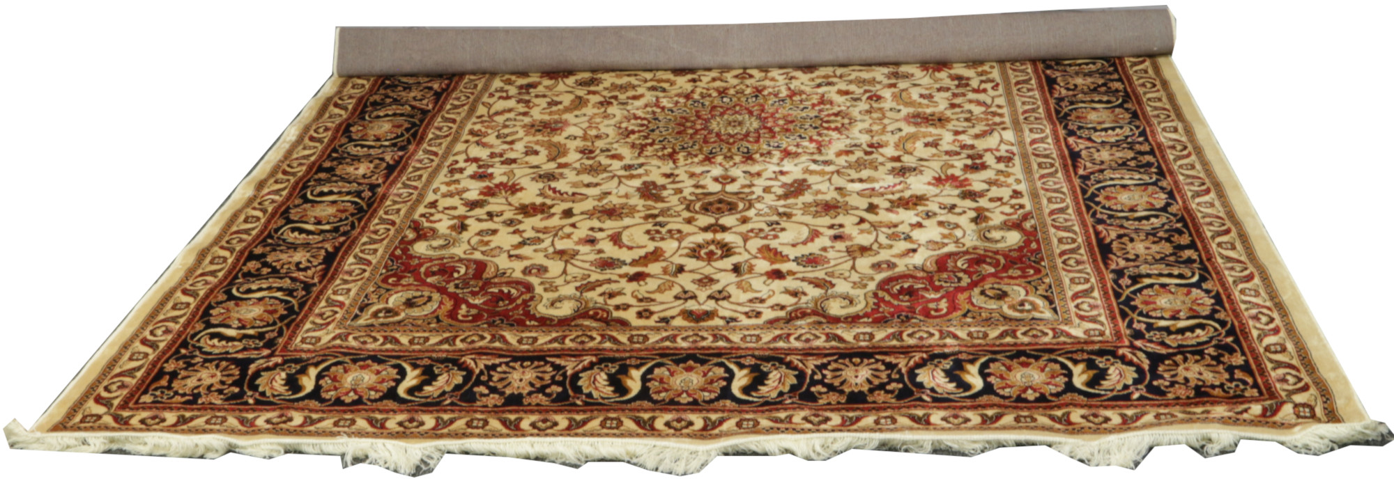 A beige ground Keshan rug with medallion design, 2.8m x 2m.