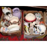 Two boxes of miscellaneous to include Sadler, silver plate, art glass, jug and bowl etc.