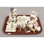 A tray lot to include crested china, miniature glass figurines etc.