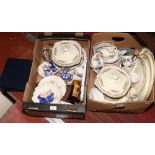 Two boxes of miscellaneous to include dinnerware's, Crown Devon, cased silver Collared fish