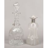 A Victorian glass gluck gluck decanter with silver collar, assayed London 1899 by Mappin & Webb