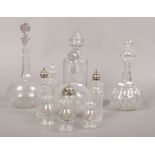 A collection of glass to include Edwardian example, decanters, white metal shakers etc.