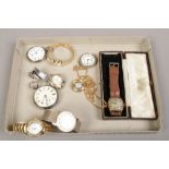 A collection of wristwatches, pocket watches etc to include silver pocket watch, manual Rone