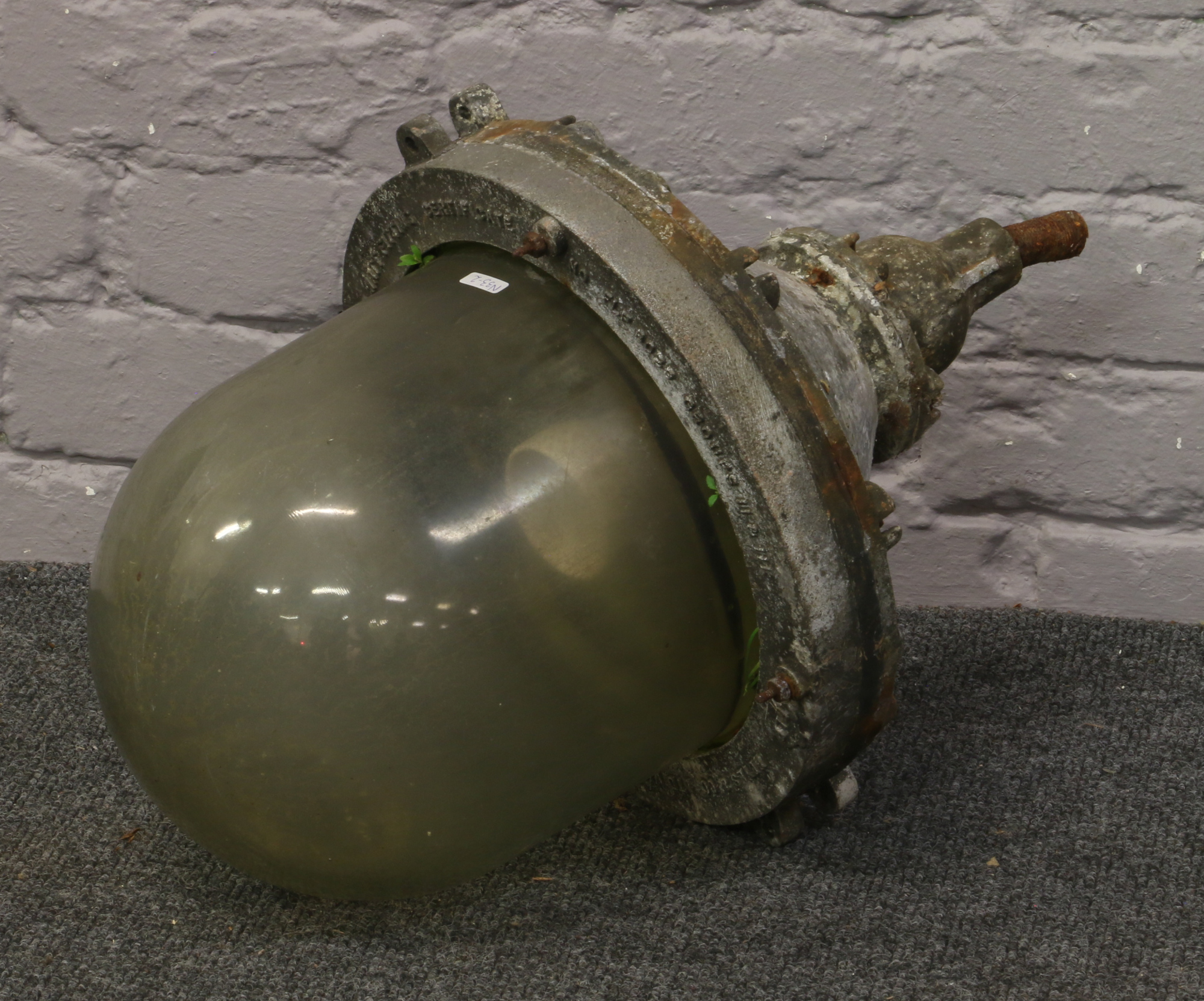 A large vintage industrial external light by Heyes & Co. Ltd Wigan with glass dome shade.