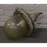 A large vintage industrial external light by Heyes & Co. Ltd Wigan with glass dome shade.